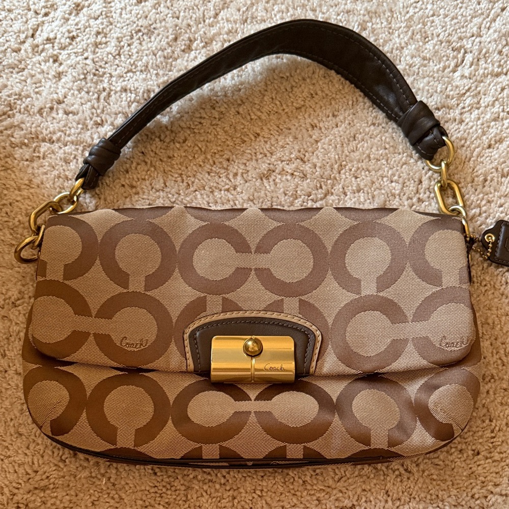 Coach Tan and Brown Signature Shoulder Bag